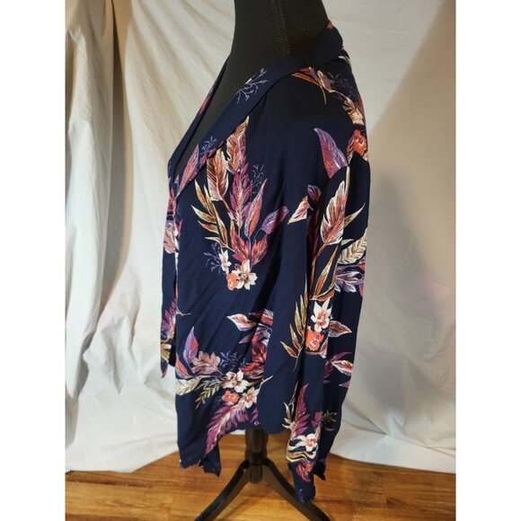 Patrons Of Peace Cardigan Women Large Black Floral Open Front Waterfall Kimono M - Picture 4 of 6